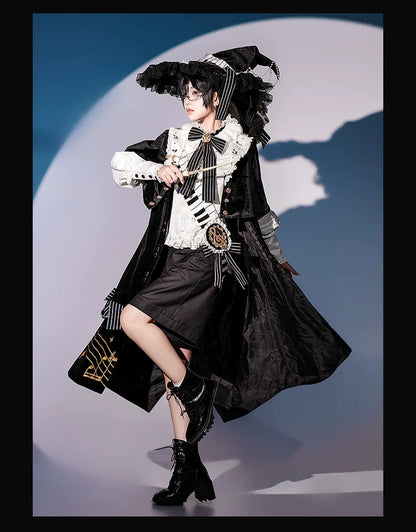 Forest Fluorescent Carps - Black and White Sonata - Ouji Lolita Vest Suit and Vintage Lolita OP Dress