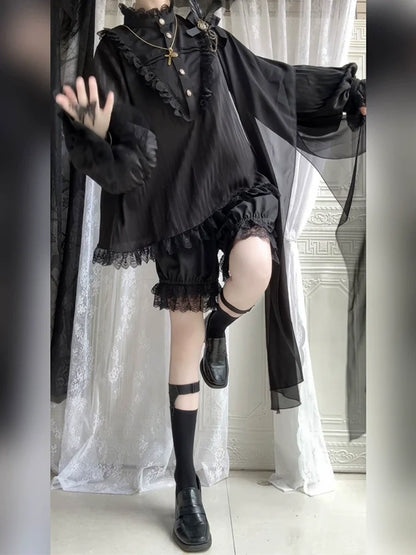 CastleToo - Black Moonlight - Ouji Lolita Chiffon Shirt Outfit