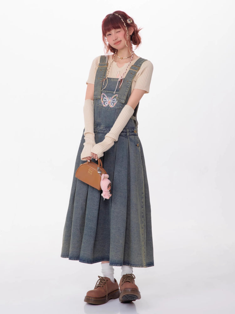 Denim suspender skirt【s0000007531】