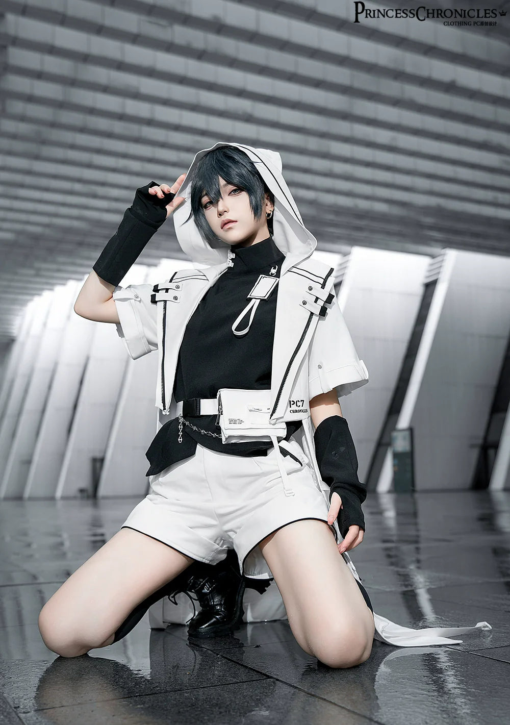 Princess Chronicles - White Cat - Futuristic Style Cool Lolita Pants Suit With Cat Ear Coat