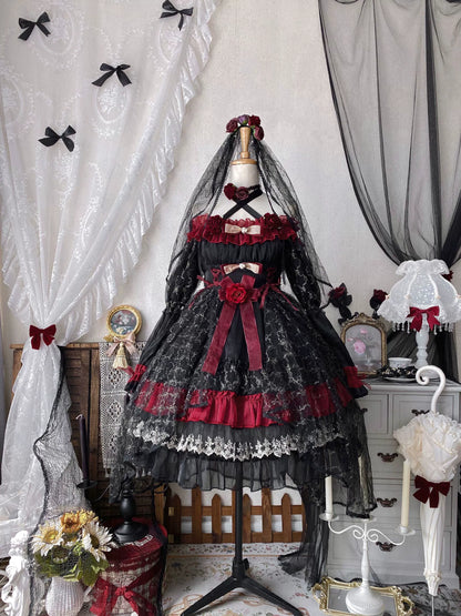Uncle's Workshop - Night of Berea - Gothic Lolita OP Black and Red Lolita Dress