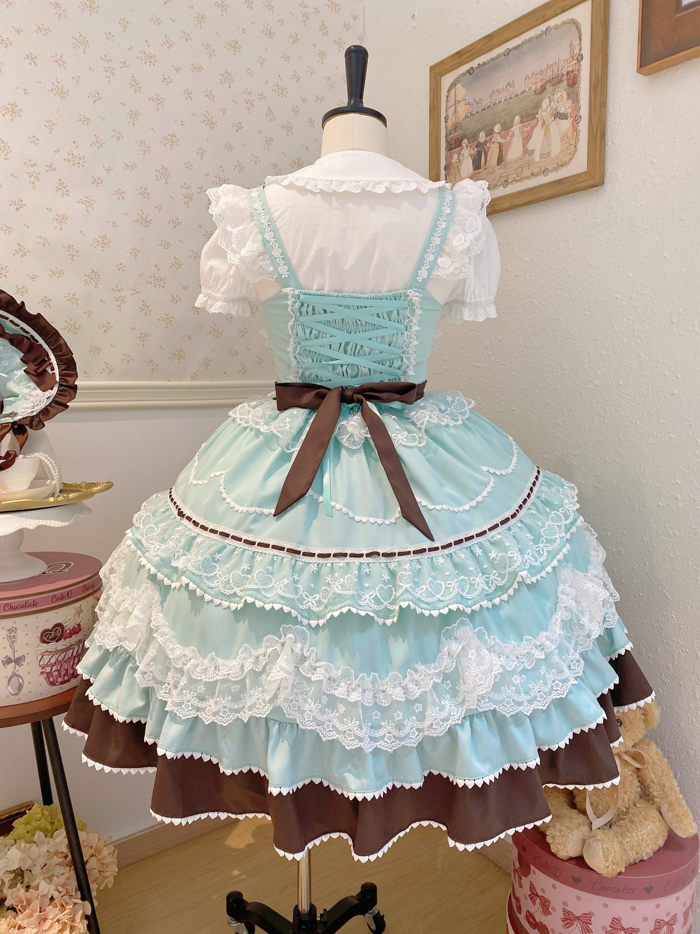 Sugar Girl - Fondant Cake - Summer Sweet Lolita JSK Dress, Tiered Ruffles and Bows