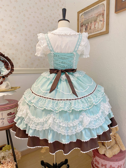 Sugar Girl - Fondant Cake - Summer Sweet Lolita JSK Dress, Tiered Ruffles and Bows