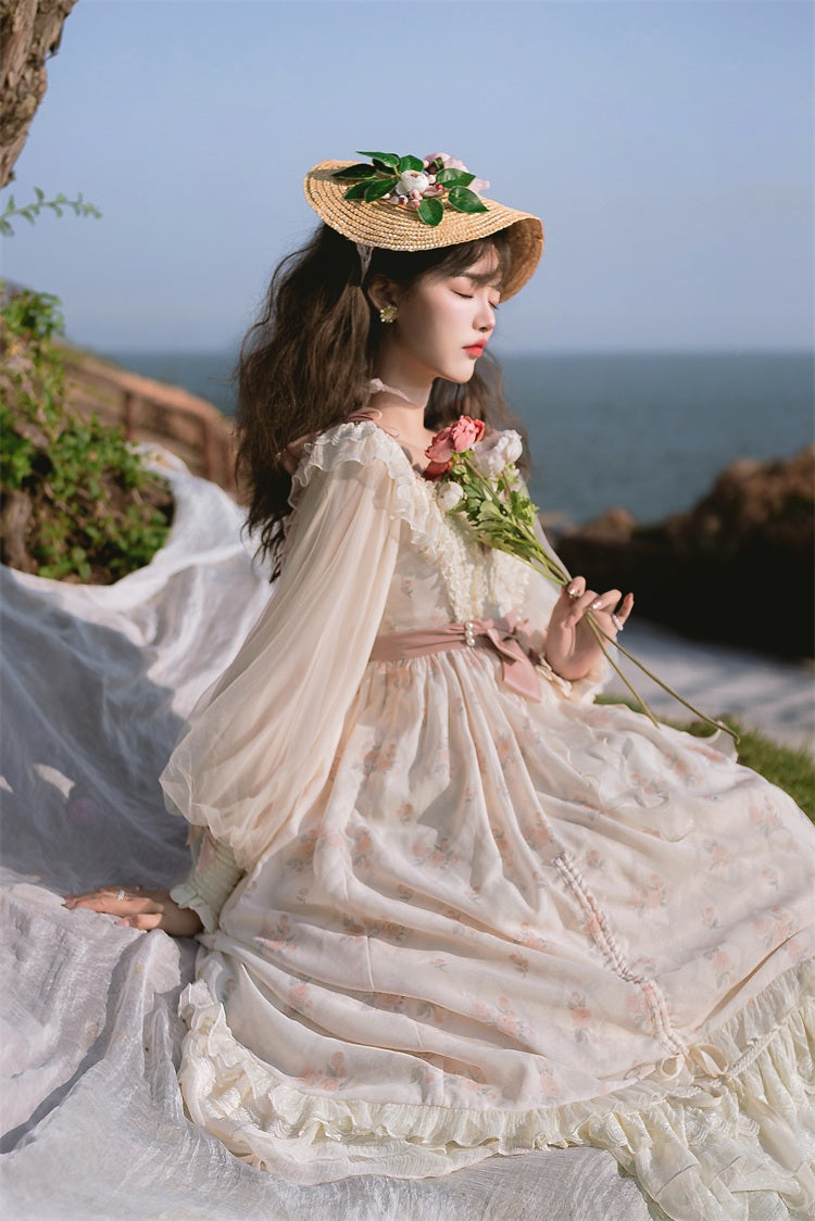 Letters from Unknown Star - Time Stationery - Elegant Lolita Long Sleeve OP Dress
