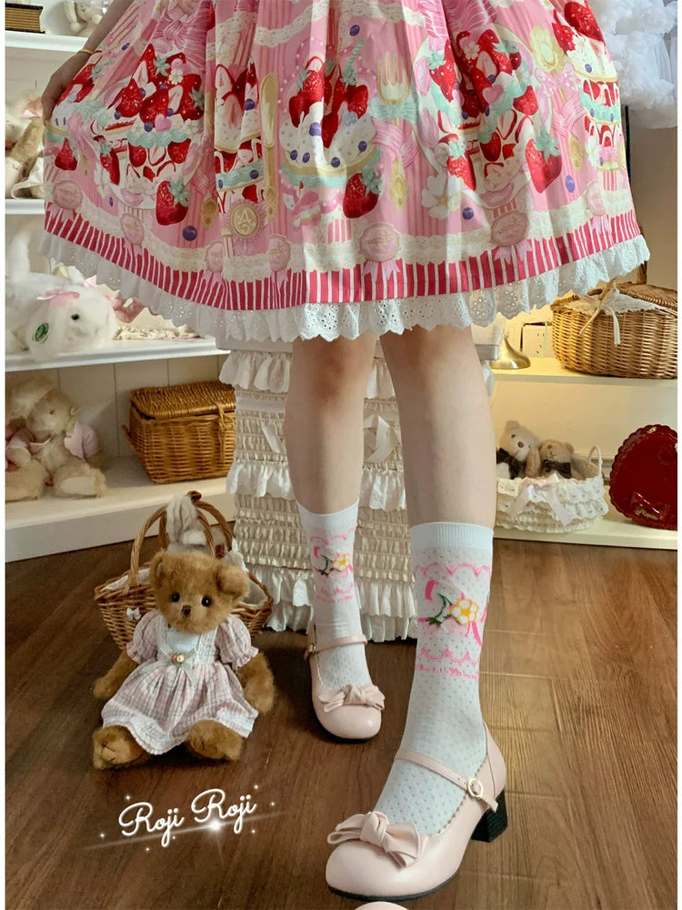 Roji Roji - Sweet Lolita Socks, Strawberry Print