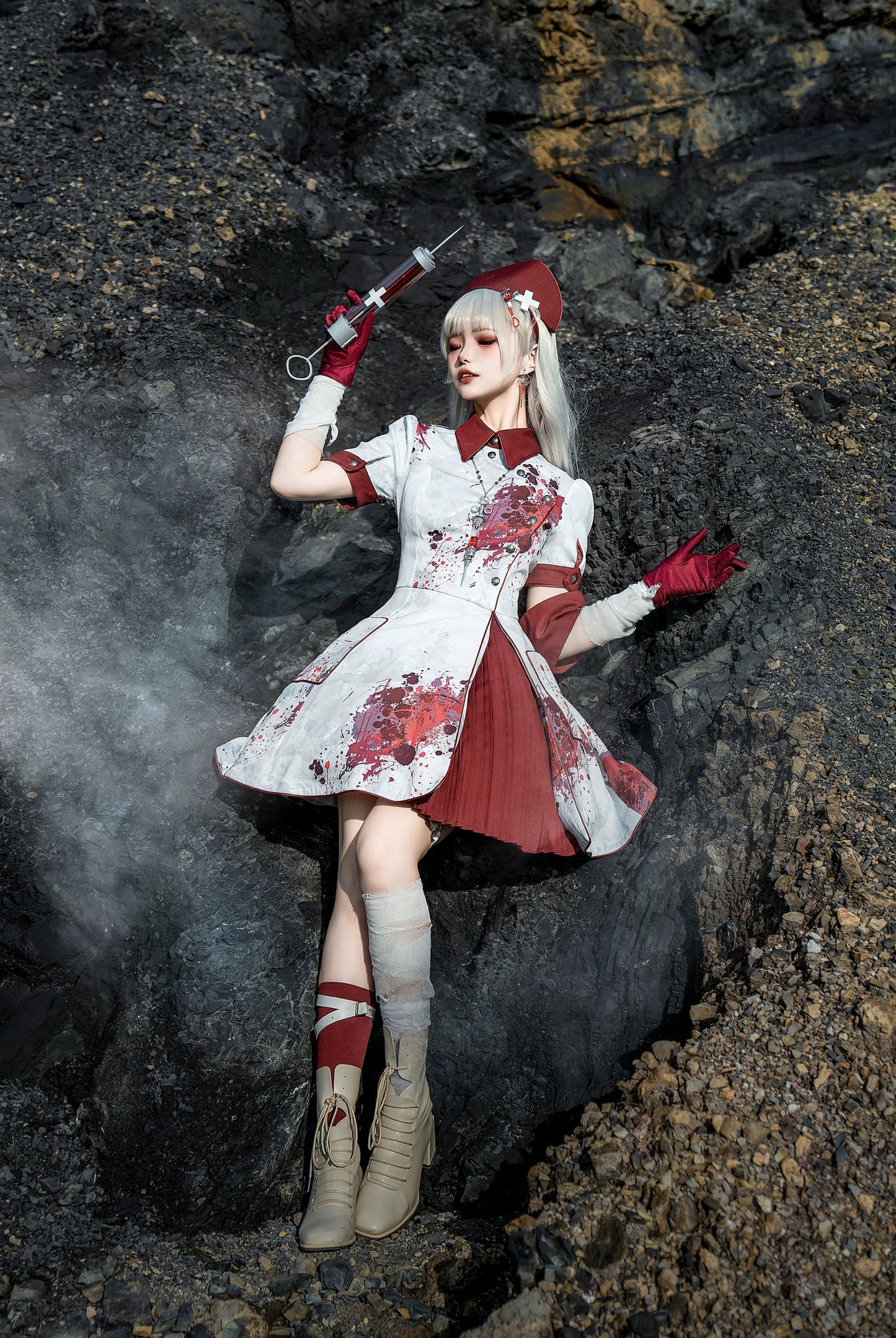 Your Highness - Iron Rose Black Mamba - Gothic Lolita OP Nurse Military Lolita Dress