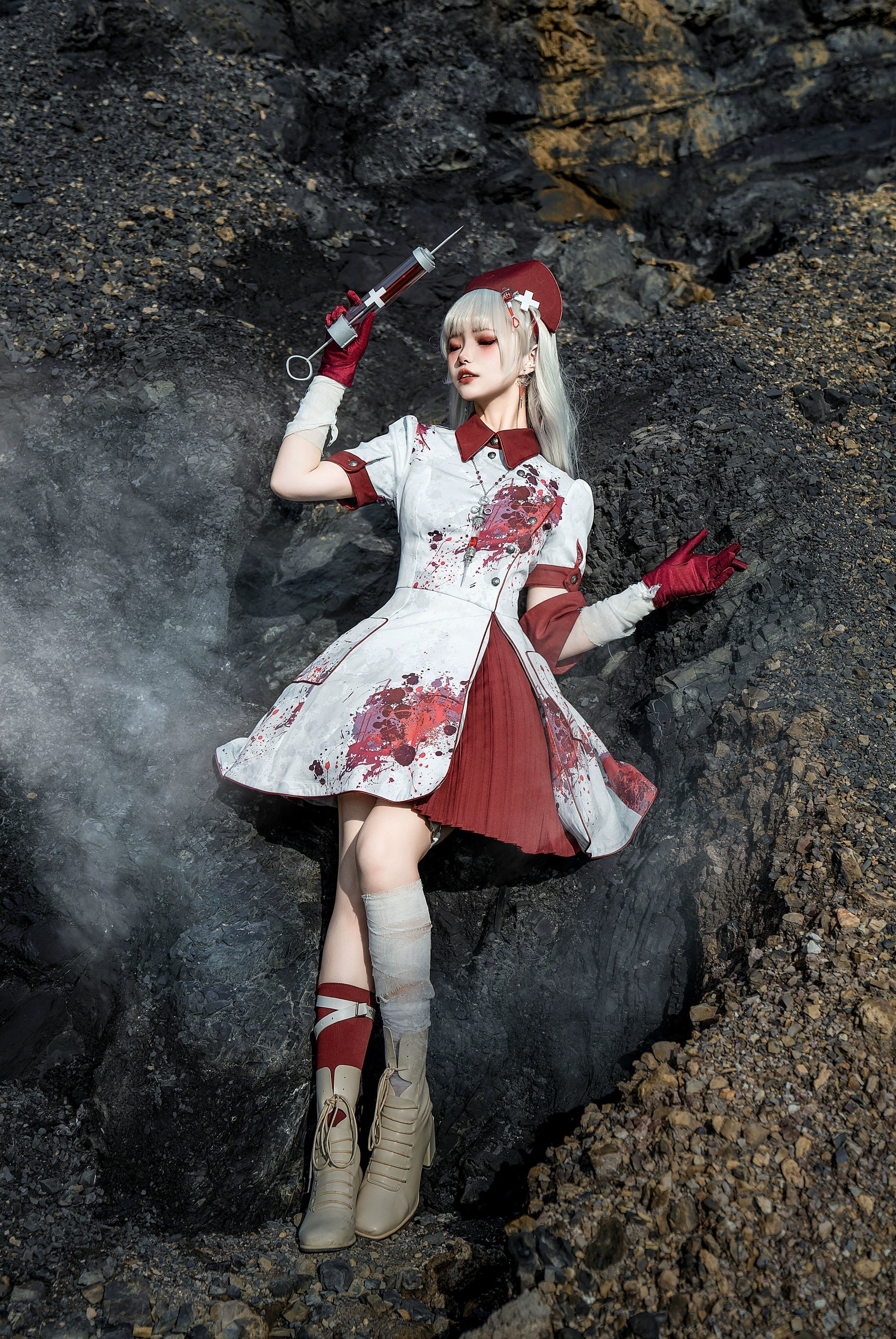 Your Highness - Iron Rose Black Mamba - Gothic Lolita OP Nurse Military Lolita Dress