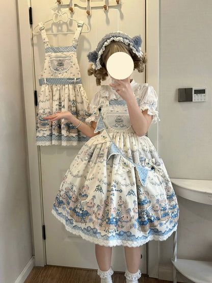 Akiyama Future Studio - Blueberry Tart Party - Sweet Blue Lolita Salopette Dress Blueberry Tart Print JSK Dress
