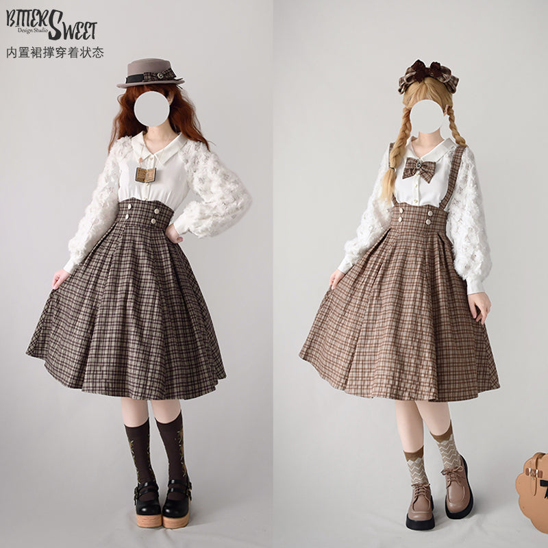 BitterSweet - Vintage Lolita Skirt Fishbone Tartan Super High Waist SK
