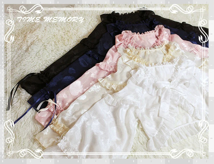 Time Memory - Xianbei - Sweet Lolita Chiffon Lantern Sleeve Cardigan with Bow