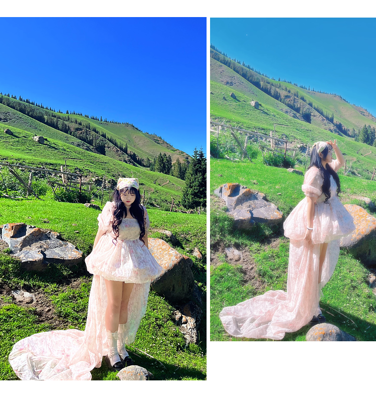 Rouroudream - Selkie - Plus Size Sweet Lolita OP Trailing Floral Princess Gown Dress