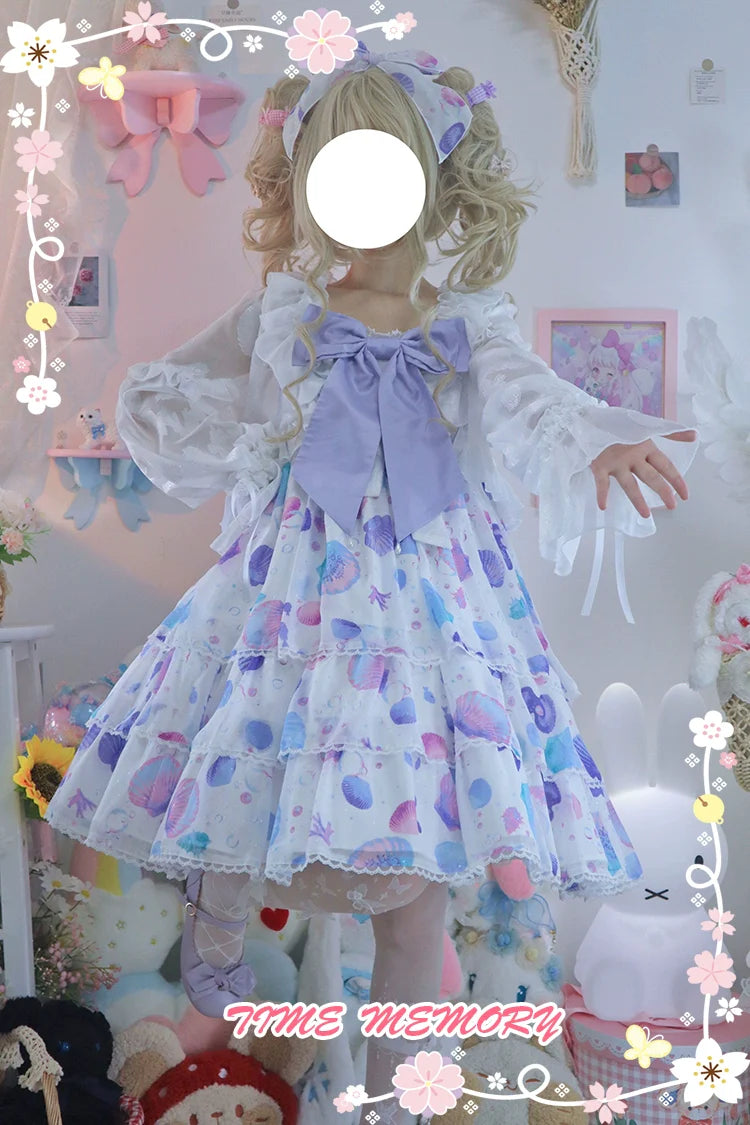 Time Memory - Xianbei - Sweet Lolita Chiffon Lantern Sleeve Cardigan with Bow