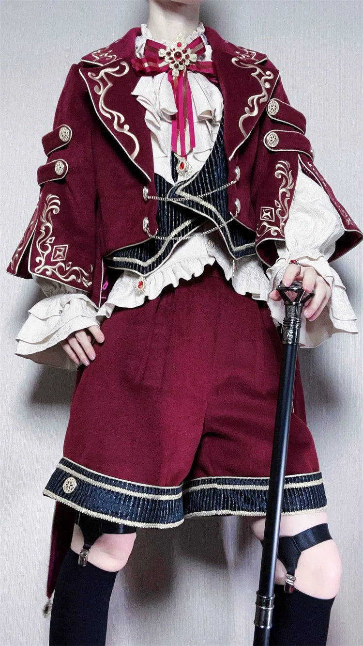 Letters from Unknown Star - Heir - Ouji Lolita Shorts Set Military Prince Lolita Coat and Blouse