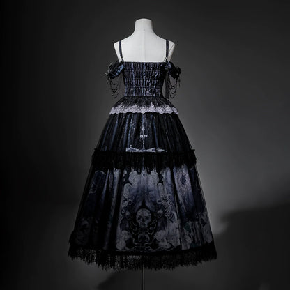 Your Princess - Withered Bone Specter - Gothic Lolita Skirt Set, Rose & Skeleton Hand Decor