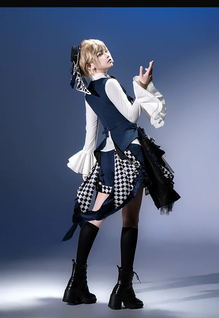 Forest Fluorescent Carps - The Judge's Game - Dark Blue Ouji Lolita Tailored Vest, Shorts Outfit