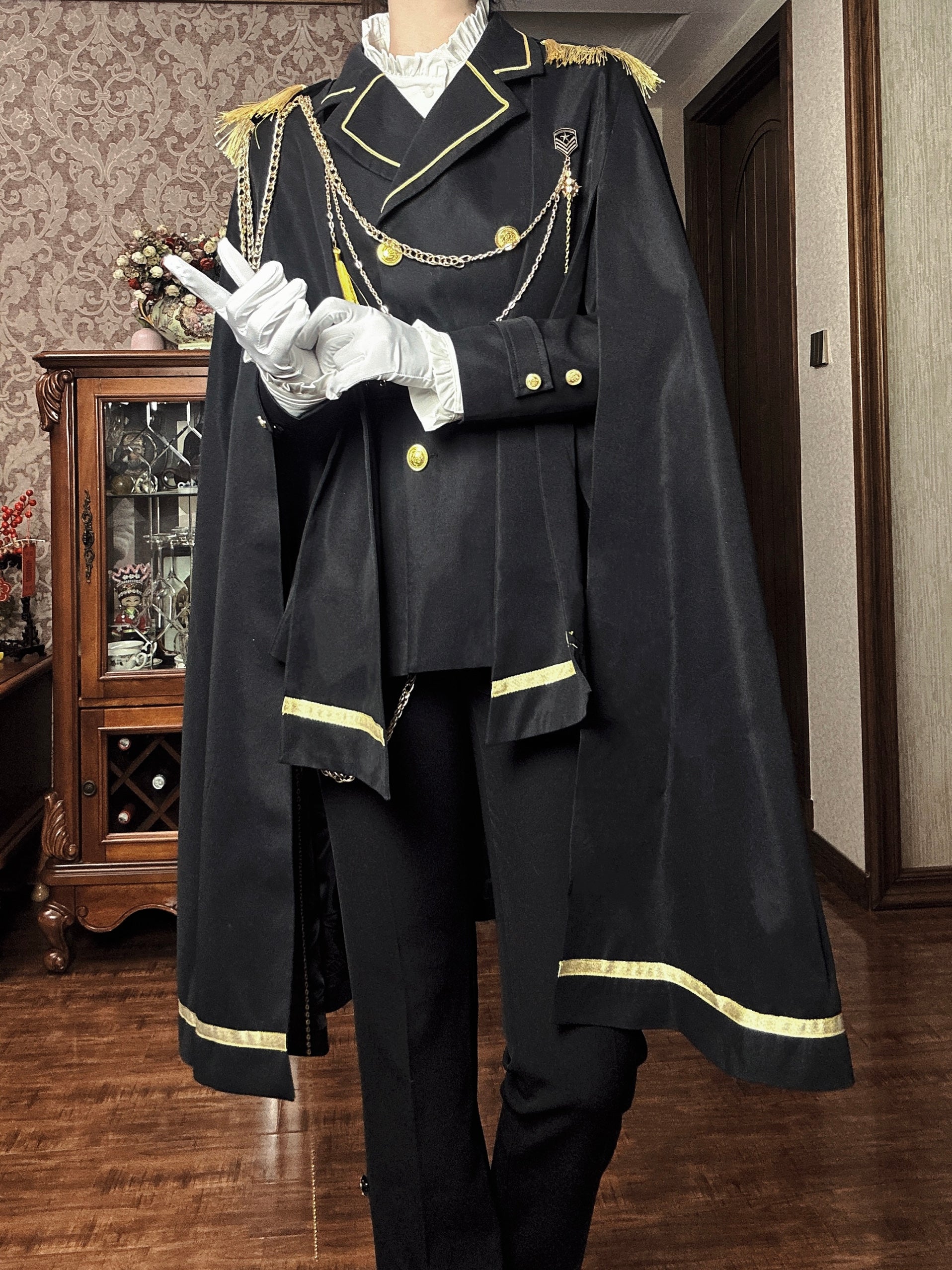 Gazing Galactic - Dawnbreak - Ouji Lolita Pants Suit with Military Coat and Cape