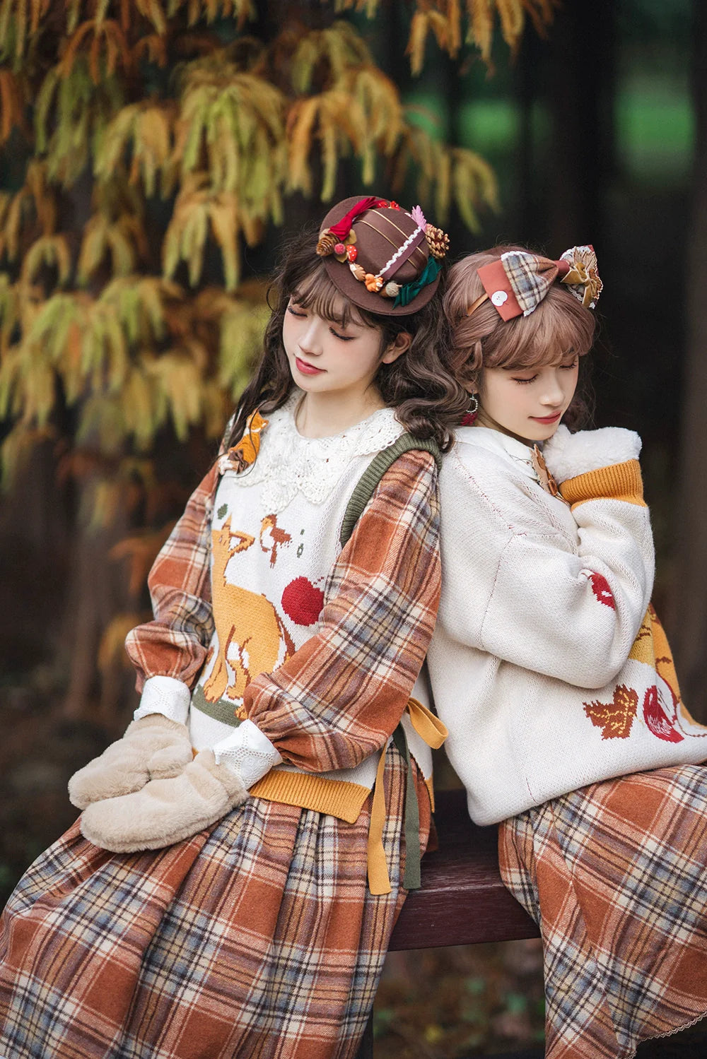Miss Point - Chubby Fox in the Forest - Kawaii Lolita Sweater Customized Winter Lolita Couple Outfit