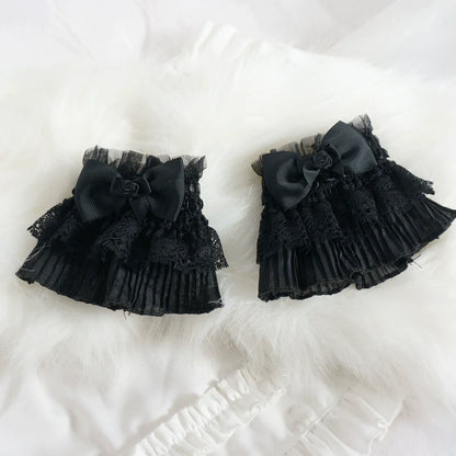 MaoJiang Handmade - Gothic Lolita Cuffs Black Rose Lace Cross Stretch Handcuff