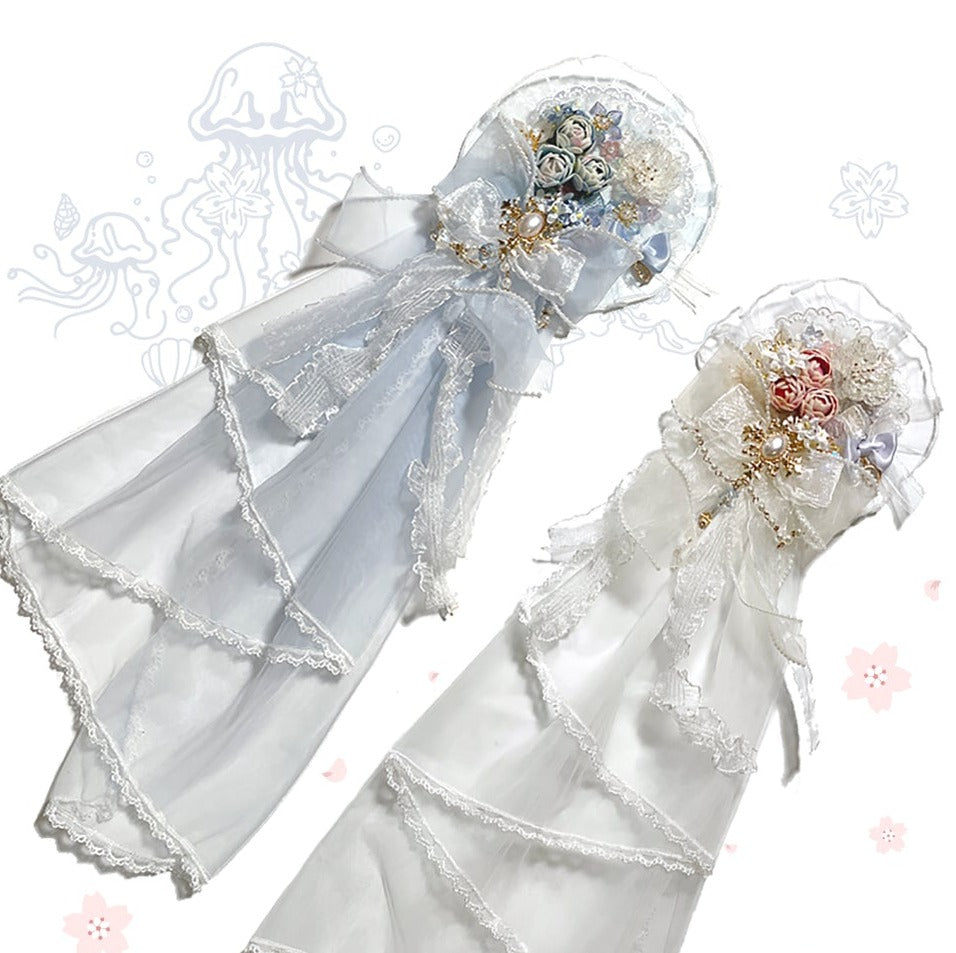 Red Maria - Jellyfish Sakura - Elegant Blue White Handmade Accessories