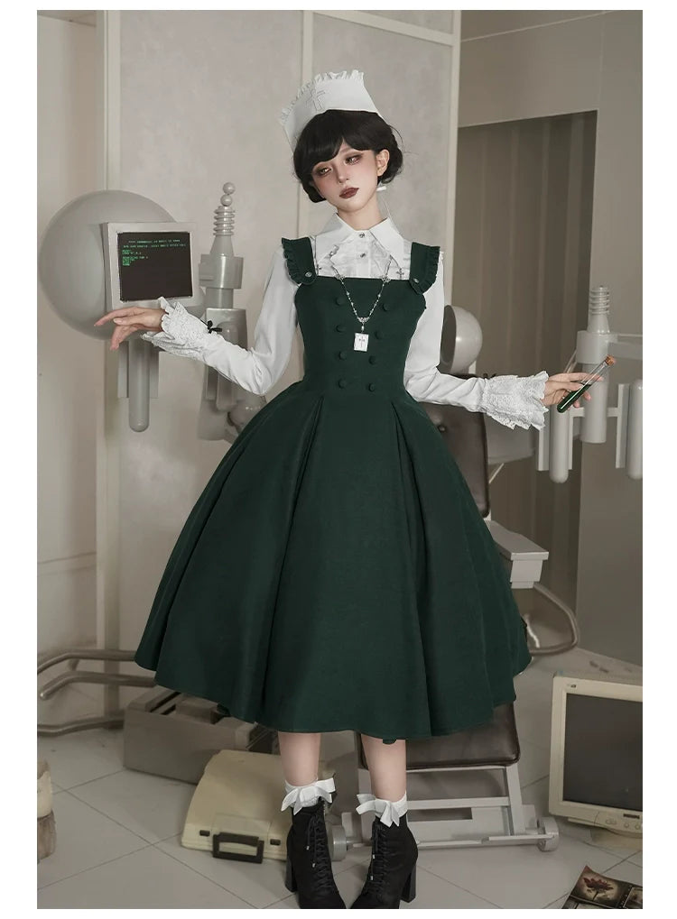 With PUJI - Letter and Poetry ﾂｷ Abyss Clinic - Gothic Lolita Green Dress Set