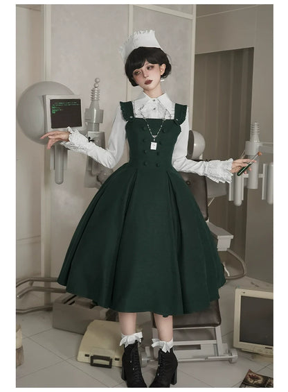 With PUJI - Letter and Poetry ﾂｷ Abyss Clinic - Gothic Lolita Green Dress Set