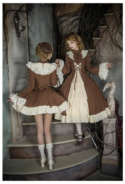 With PUJI - Walnut Box - Classic Lolita OP Dress Suit, Flared Sleeve