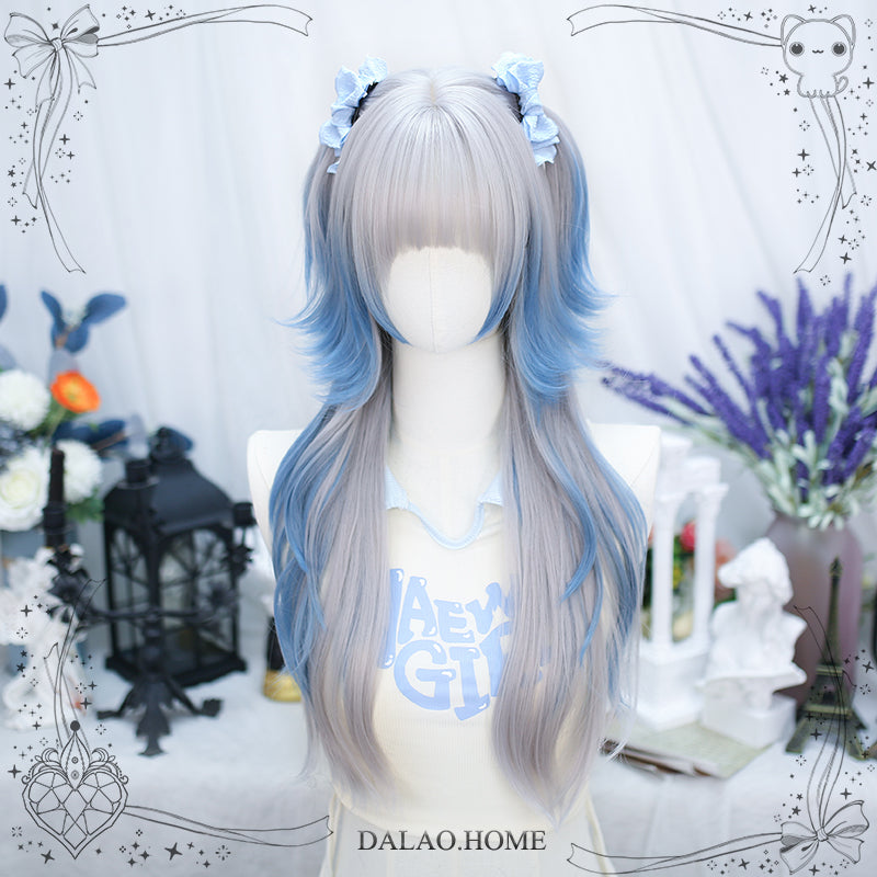Dalao - Natural Lolita Long Curly Gray Blue Wigs