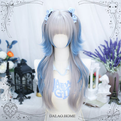 Dalao - Natural Lolita Long Curly Gray Blue Wigs