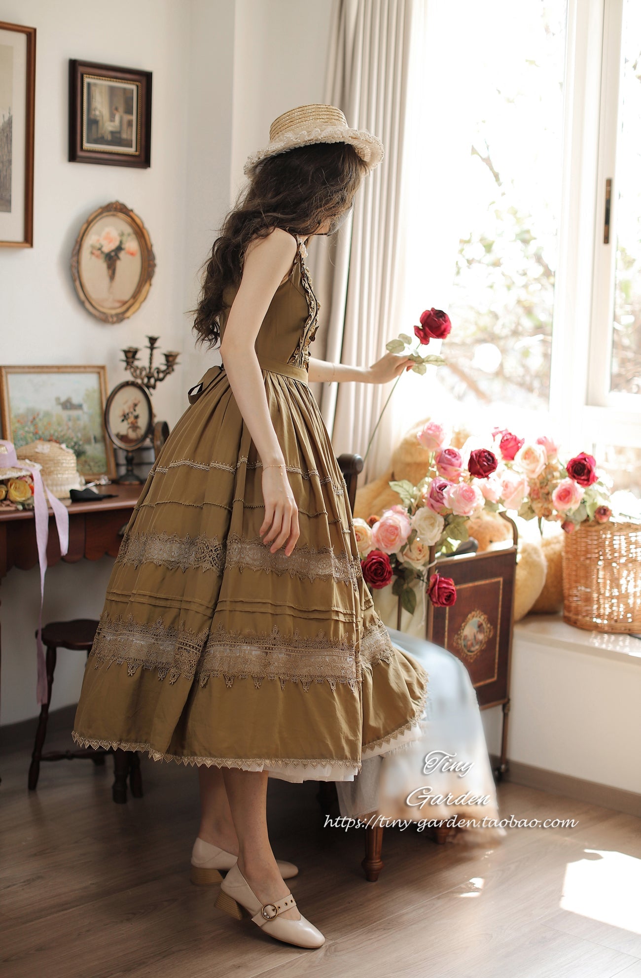 Tiny Garden - Spring Whisper - Solid Color Classic Lolita JSK Dress with Tulle Apron