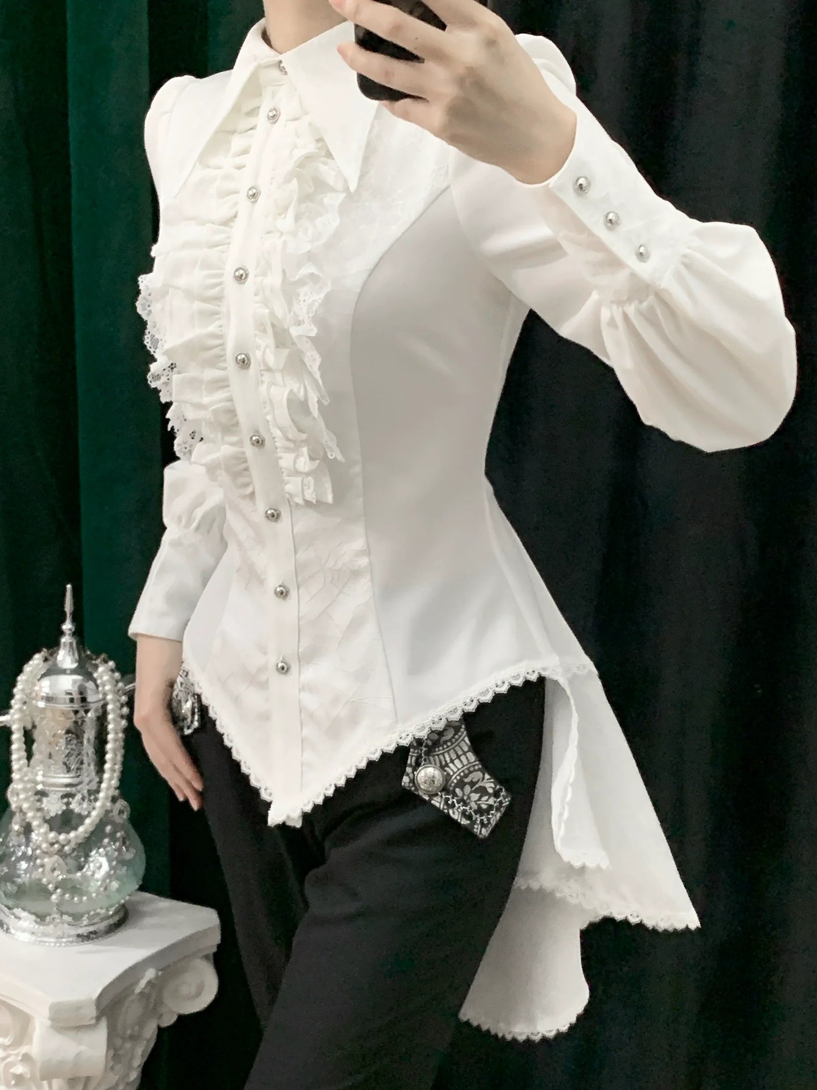 Little Dipper - Cold Rice - Ouji Lolita Shirt With Spiderweb Pattern in Several Versions