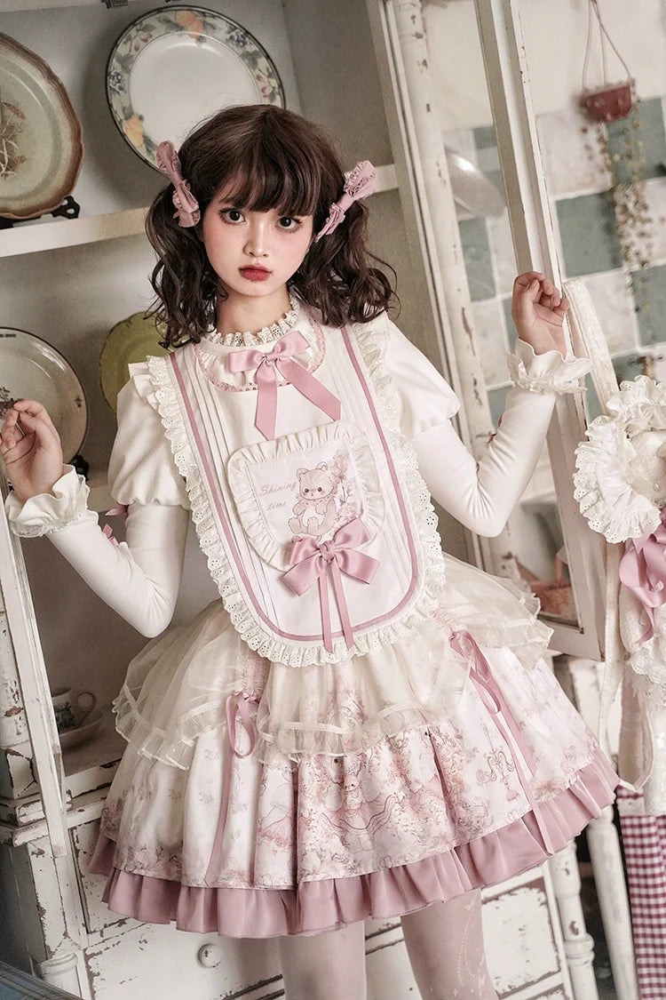 Half Sweet Lolita - Doll Garden - Sweet Lolita JSK Dress Cat Print Pink Dress Set