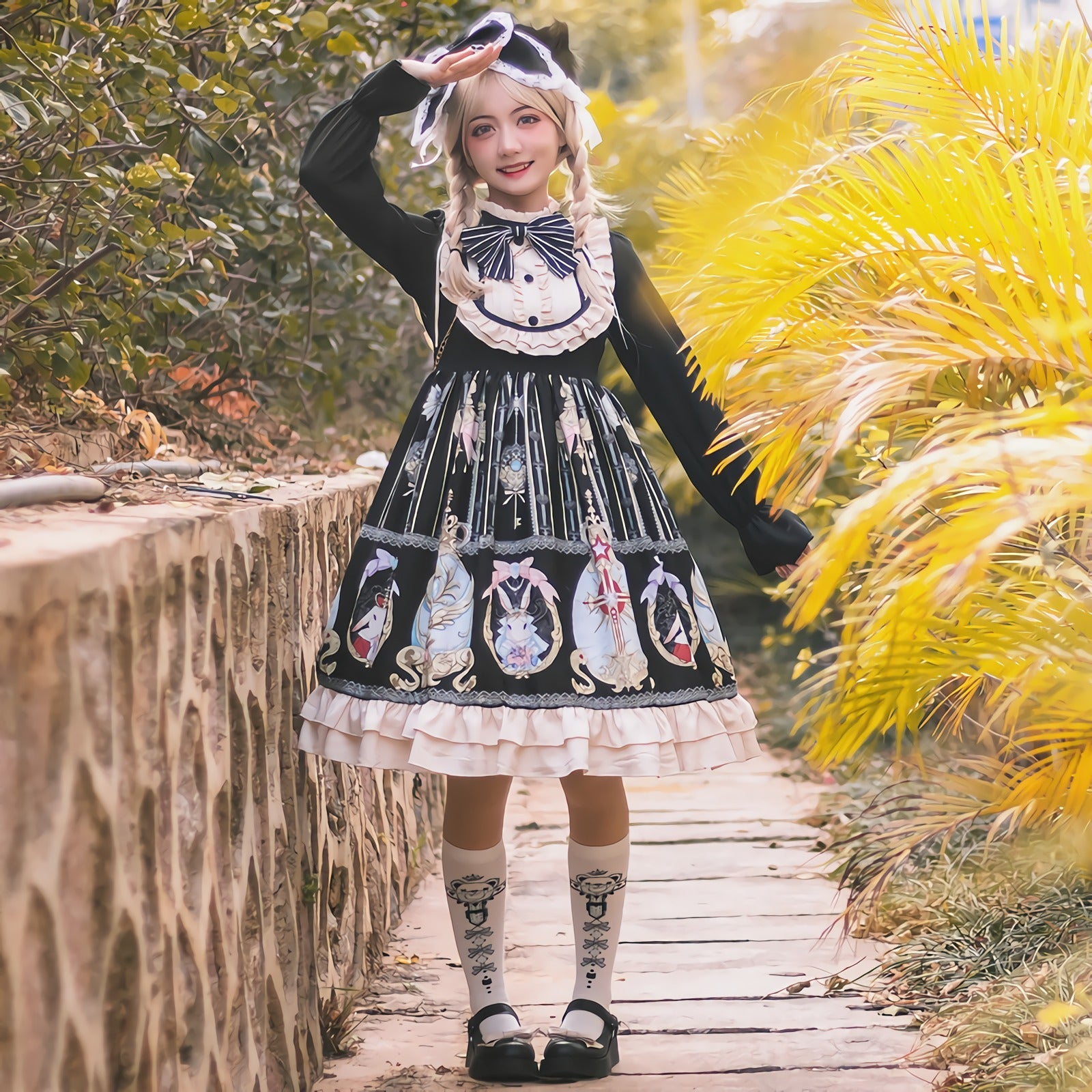 Niu Niu - Easter - Plus Size Lolita Dress Black Long Sleeve Vintage OP