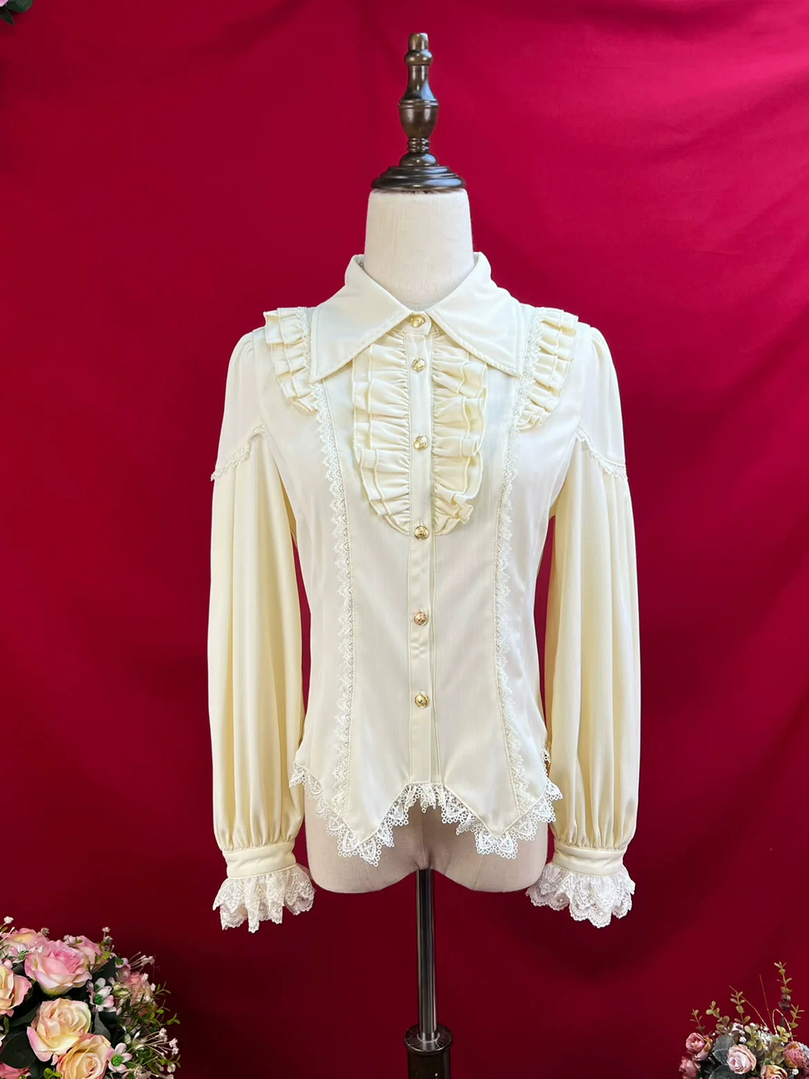 DMFS Lolita - Night Banquet - Pointed Collar Classic Lolita Shirt, Long Sleeve