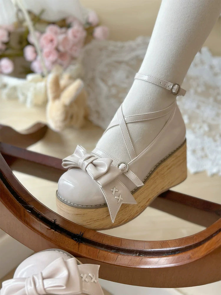 SeeYou - Sweet Cake - Sweet Lolita Platform Shoes Wood Grain