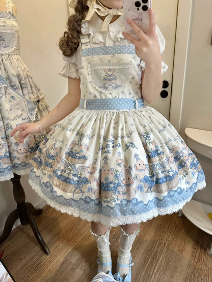 Akiyama Future Studio - Blueberry Tart Party - Sweet Blue Lolita Salopette Dress Blueberry Tart Print JSK Dress