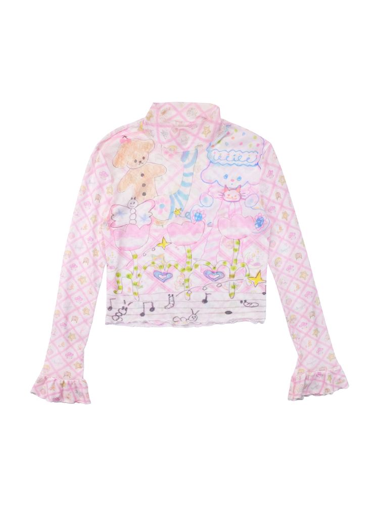 Hand-painted puppy tulip print shirt【s0000002805】