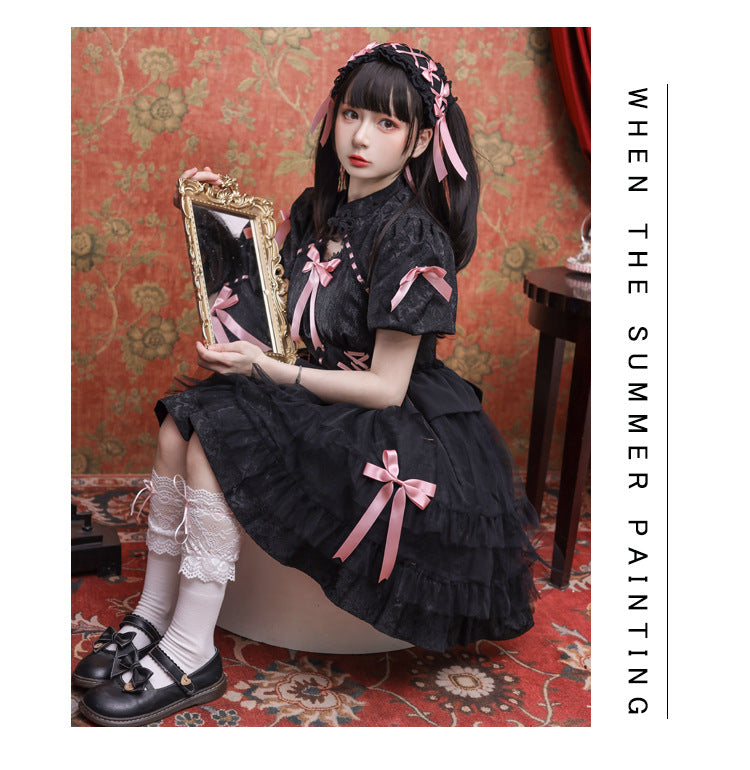 Eieyomi - Kawaii Lolita OP Dress Summer Dress Short Sleeve