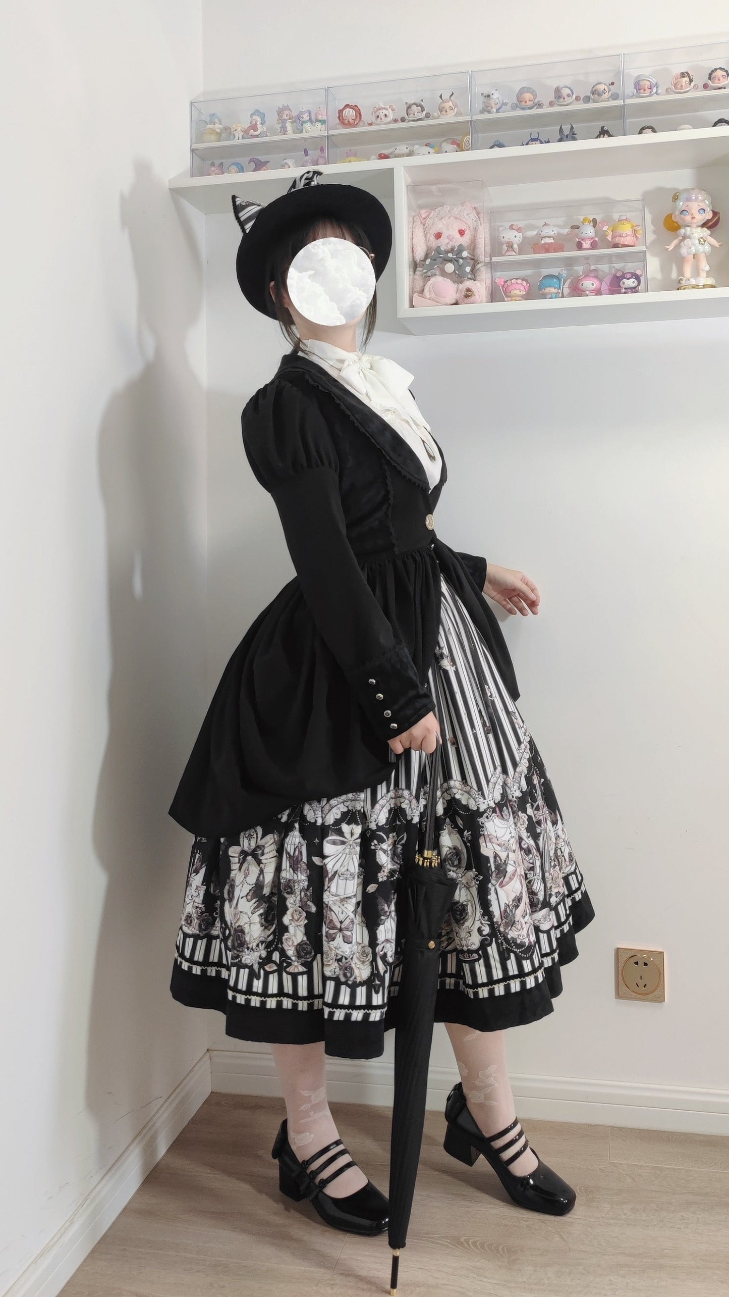 Little Bear - Gothic Lolita Black and White Striped JSK Set