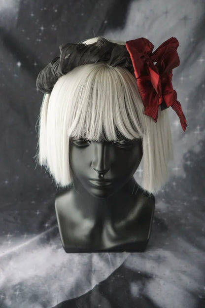 Strange Sugar - Gothic Lolita KC Black Wine Red Ruffled Bow Hair Accessories