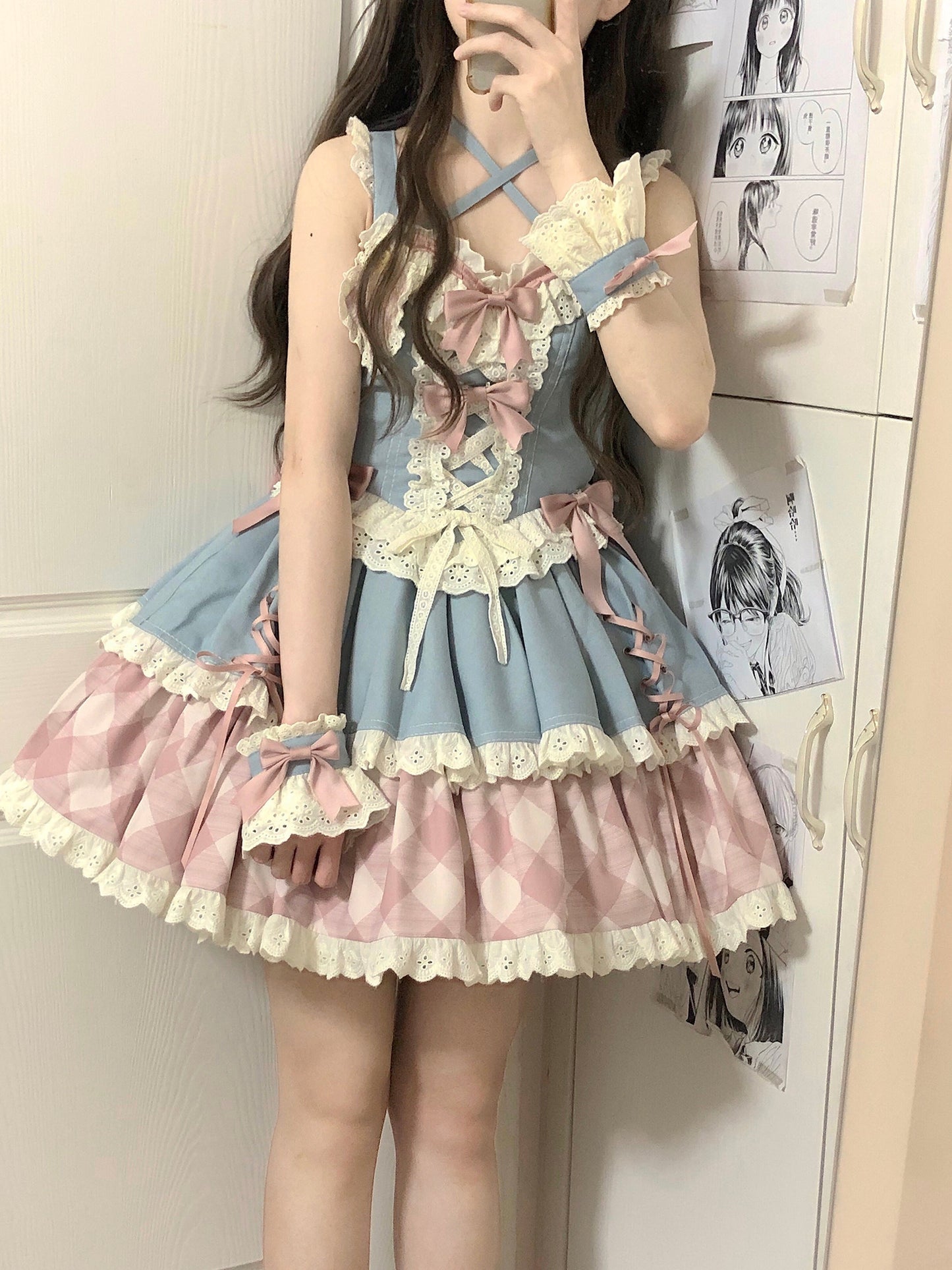 Kuma - Sweet Cowboy - Sweet Lolita Pastel Colors Denim Skirt Set