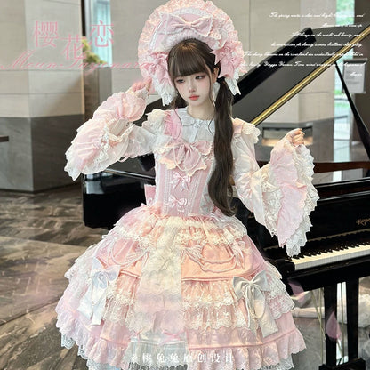 Peach Bunny - Sakura Love - Gorgeous Doll-like Lolita Dress Suit, Tiered Skirt