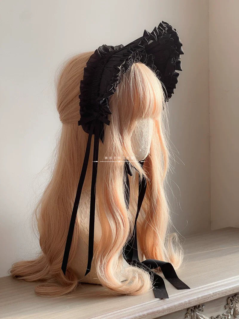 MAID - Elegent Lolita Bonnet Black Ribbon BNT