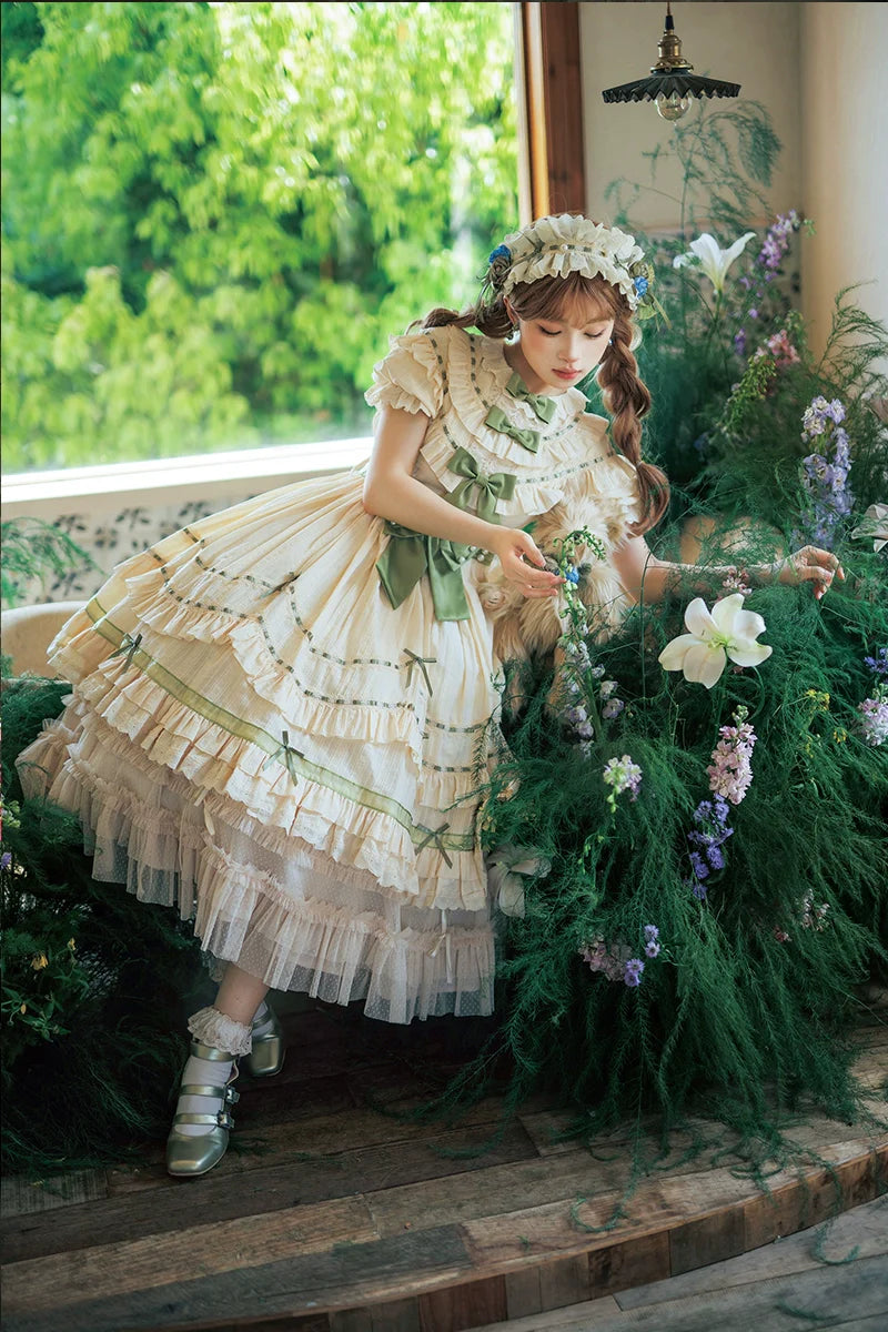 Lemon Cantata - Lily of the Valley - Country Lolita OP Dress, Tiered Ruffles