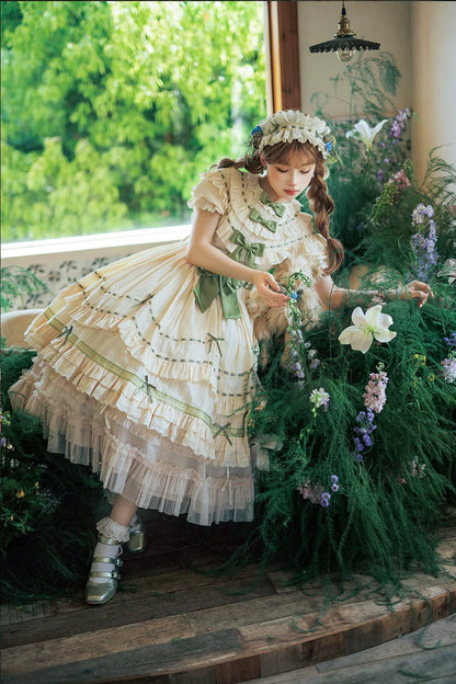 Lemon Cantata - Lily of the Valley - Country Lolita OP Dress, Tiered Ruffles
