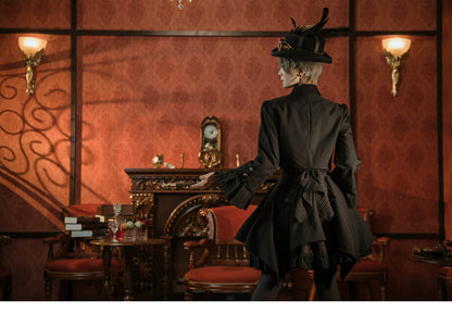 Mr. Yi's Steam Continent - Gothic Lolita Skirt Black High-Waisted Leather Waistband Skirt