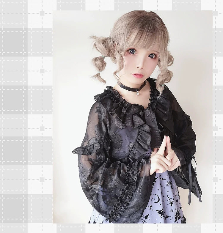 Time Memory - Xianbei - Sweet Lolita Chiffon Lantern Sleeve Cardigan with Bow