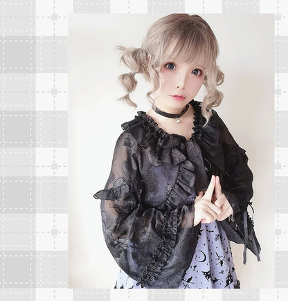 Time Memory - Xianbei - Sweet Lolita Chiffon Lantern Sleeve Cardigan with Bow