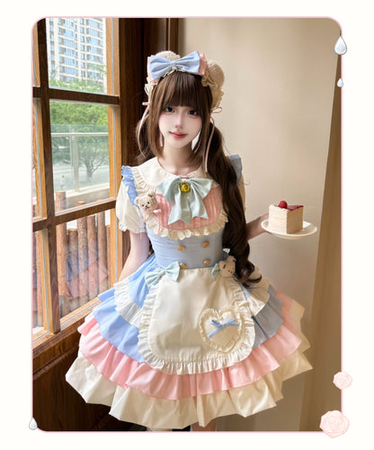Platycodon House - Cream Puff - Sweet Lolita Apron OP Dress, Bunny & Bear Details
