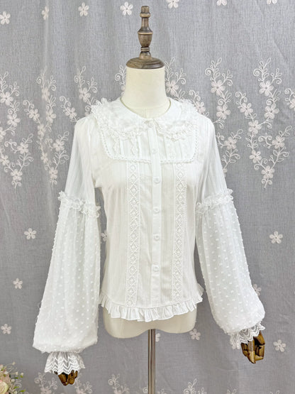 DMFS Lolita - Spiral Candy - Sweet Lolita Long Sleeve Cotton Shirt, Lace Accents