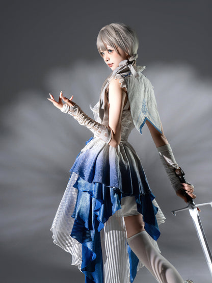 Designer's Gift - Blue Dragon Bone - Ouji Lolita Shorts Suit with Embroidery and Trailing